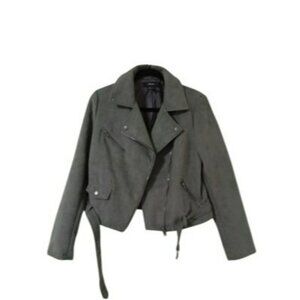 Forever 21 Olive Green Faux Suede Moto Jacket With Zipper Pockets & Belt Size L